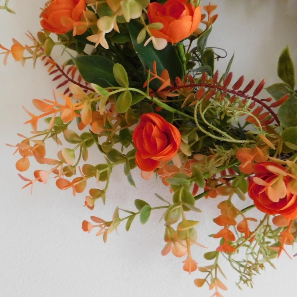 Late Summer Early Fall Small Wreath, Fall Decor Orange Flowers Housewarming gift